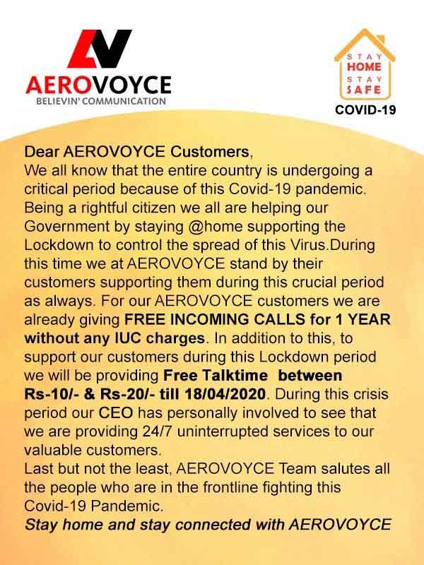 Aerovoyce offers Free Talktime and Incoming calls to customers during lockdown