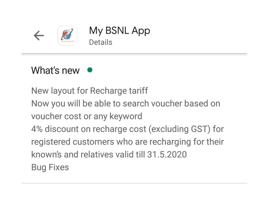 BSNL offers 4% discount on recharging other BSNL numbers till 31st May 