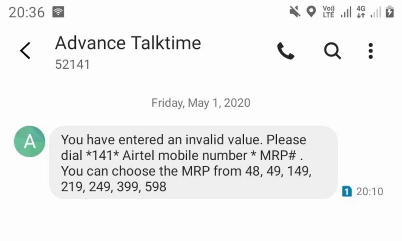 Recharge other Airtel number using main account balance and get four percent cashback