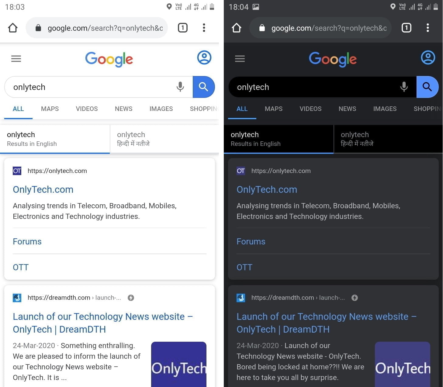 Chrome for Android may soon display Google Search results in dark theme