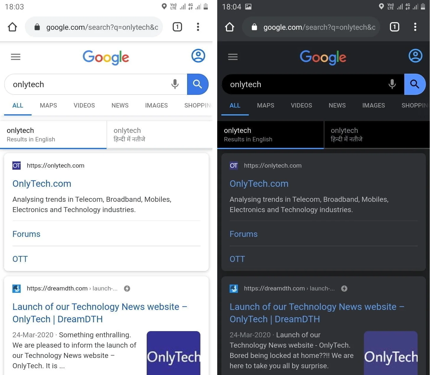 Chrome for Android may soon display Google Search results in dark theme