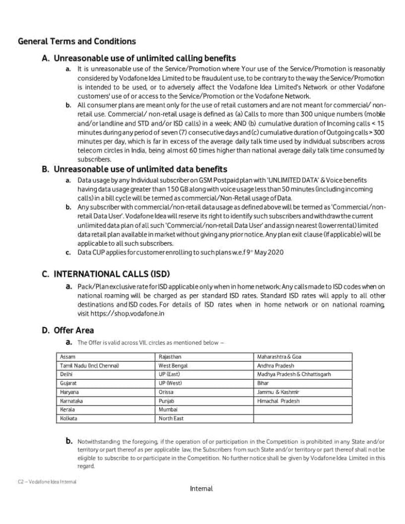 Vodafone REDX plan gets a Commercial Usage Policy on Calling and Data usage