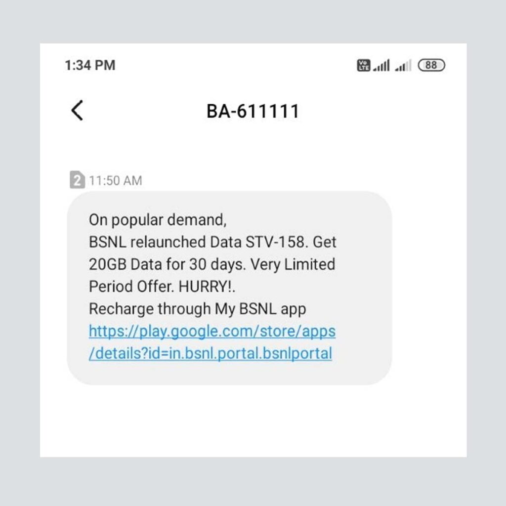 BSNL Andhra Pradesh relaunches Data STV 158 on Popular Demand