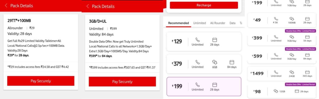 Vodafone Idea apparently offering upgraded benefits on prepaid plans under 'Recommended' section