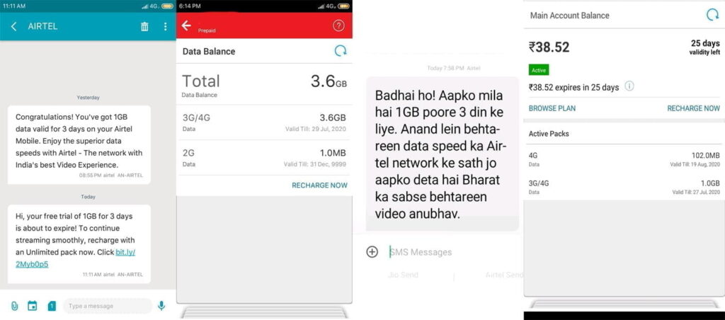 Airtel offering 1GB free data for 3 days to select users