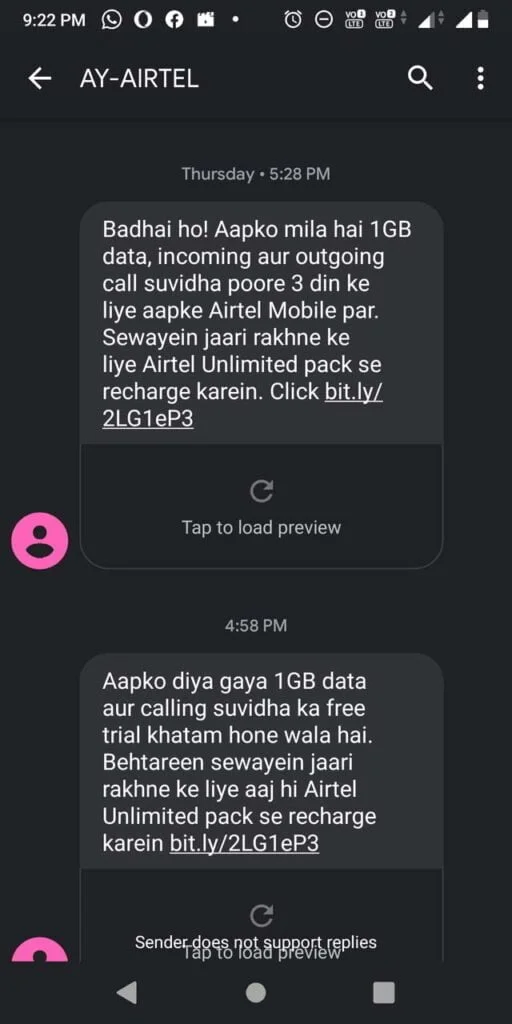 Airtel offering 1GB data, incoming and outgoing calling on a free trial for 3 days to inactive users