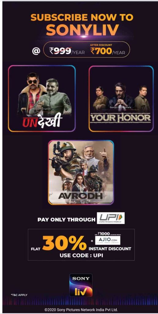 SonyLIV offers annual subscription at Rs 700 through UPI