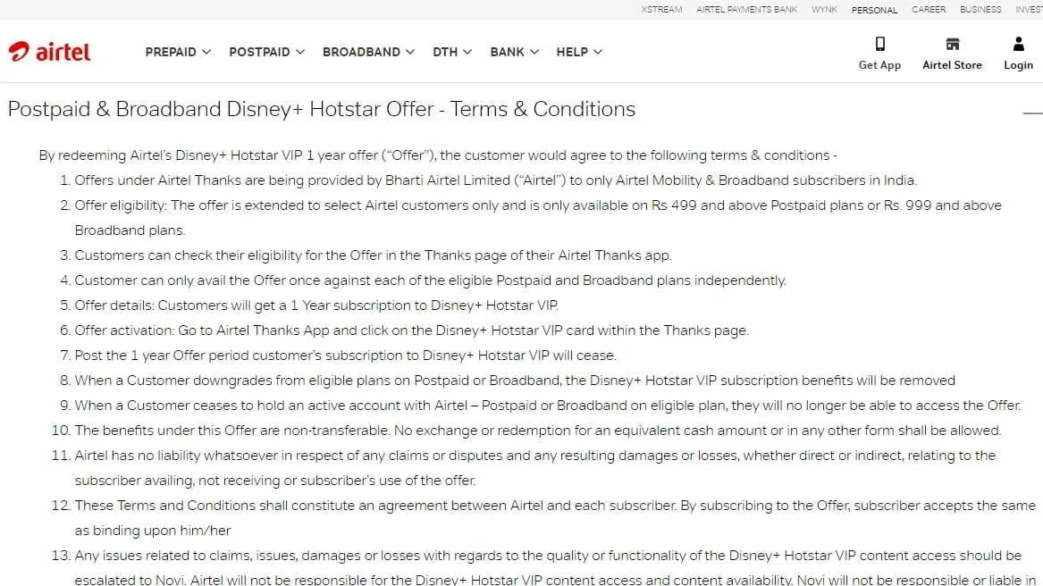 Airtel Hotstar Postpaid Broadband