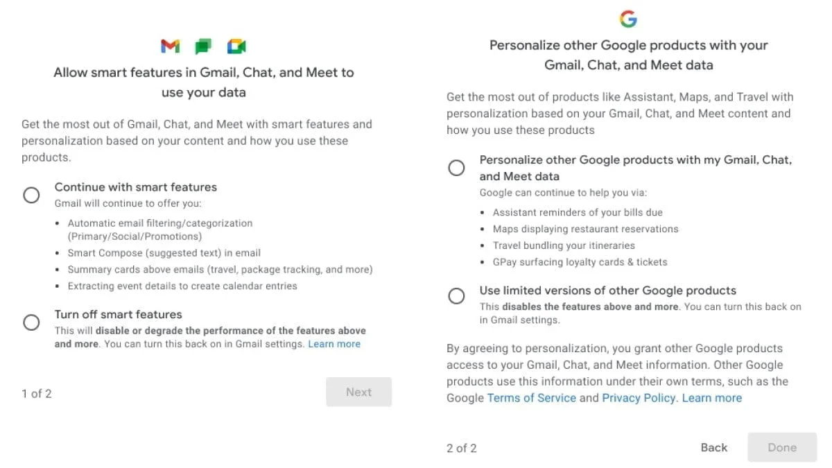 Google smart features and personalizatio settings