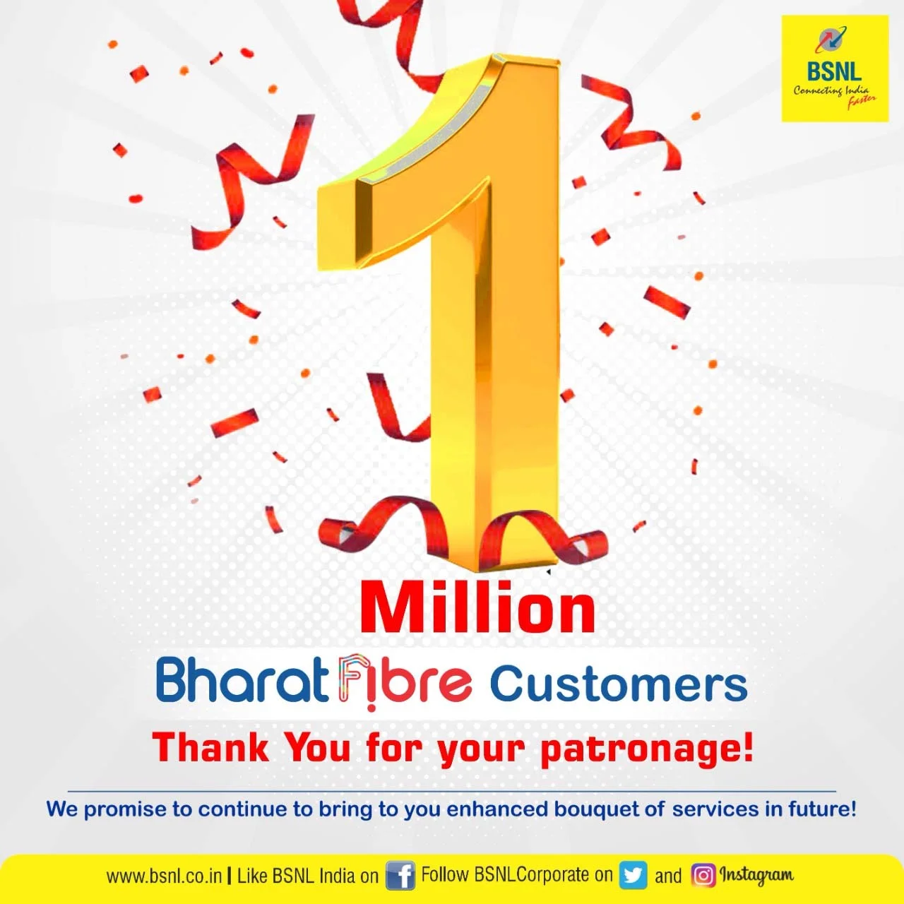 BSNL Bharat Fiber said to cross 1 million customers