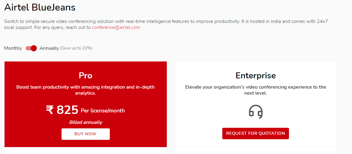 Airtel BlueJeans Pro plan costs Rs 825 per month annually; monthly plans coming soon