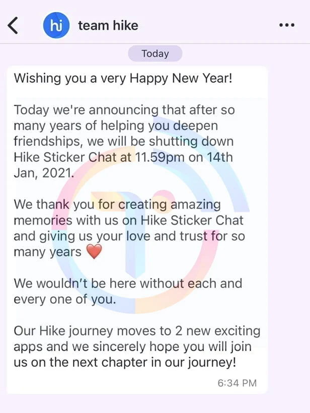 Hike to shut down 'Hike Sticker Chat' on 14th January 2021