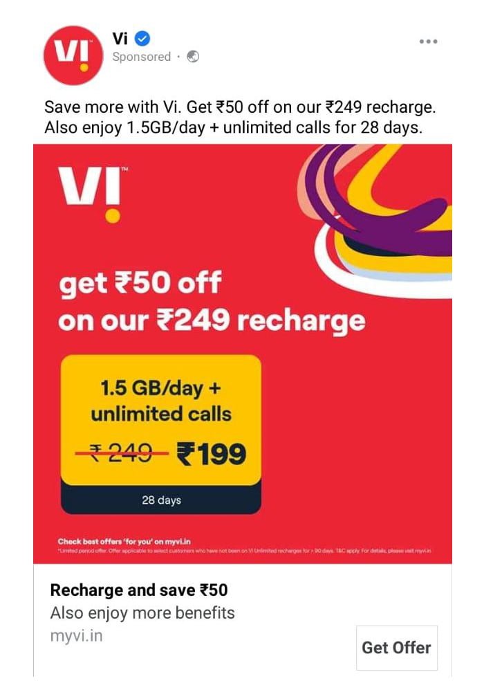 Vi offers Rs 50 off on Rs 249 prepaid plan for select customers