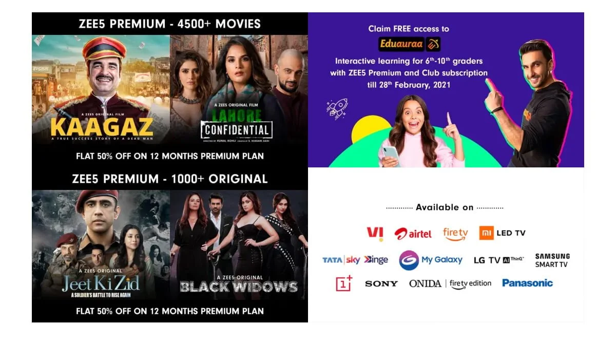 ZEE5 offers ZEE5 Premium at 50% off as anniversary offer till 28th February 2021