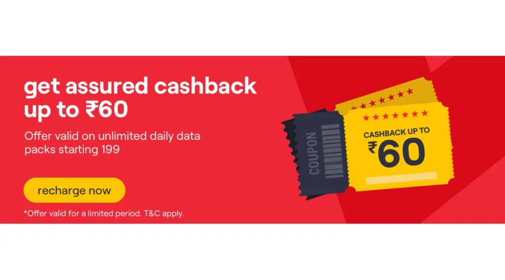 Assured cashback on Vi Unlimited packs!