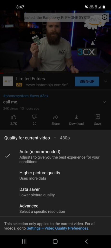 YouTube new video quality