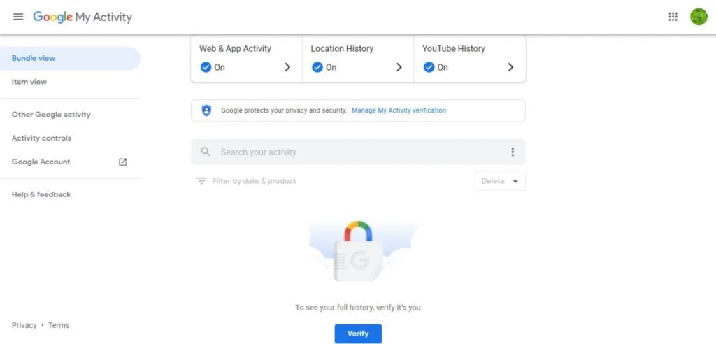 Google My Activity Password