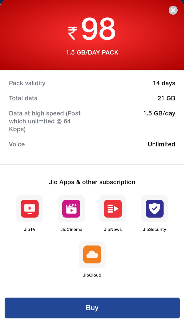 Reliance Jio relaunches Rs 98 prepaid plan with 14 days validity