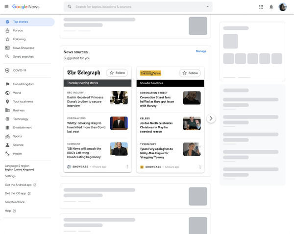 Google News Showcase on Desktop