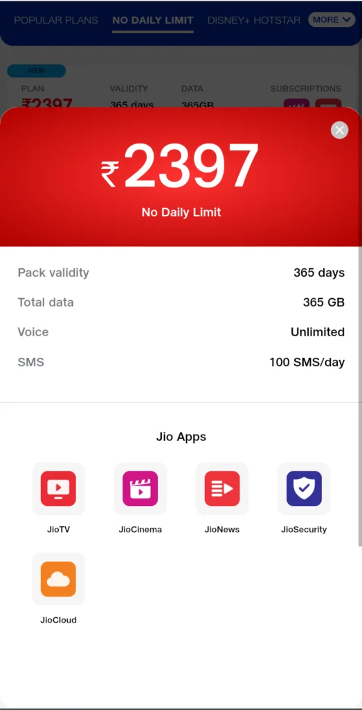 Jio No Daily Limit Plans