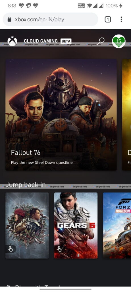 Xbox Cloud Gaming Homepage