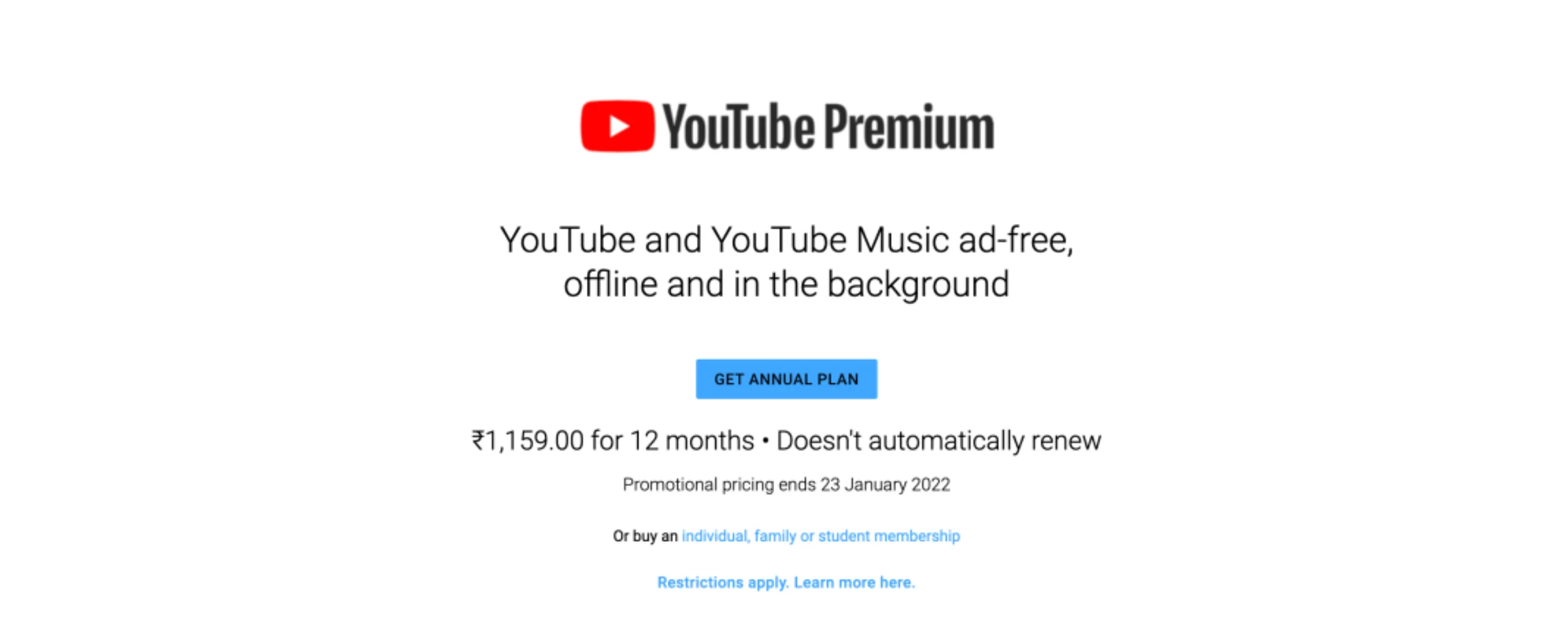 YouTube Premium Annual Plan
