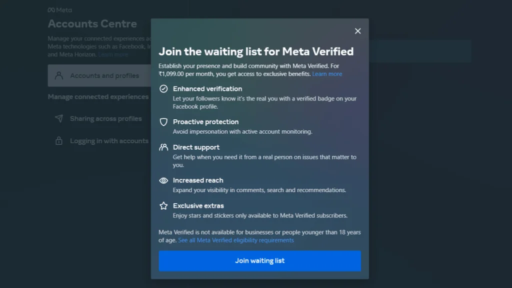 Meta Verified waitlist