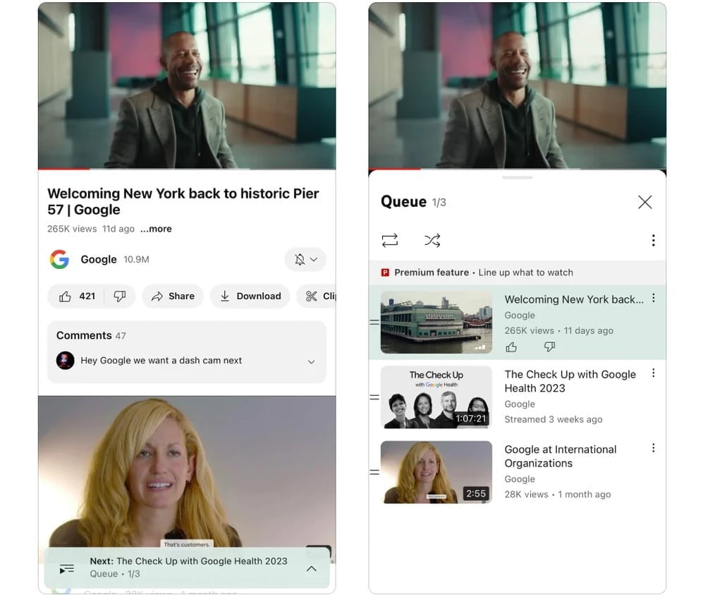 Queuing videos YouTube Premium
