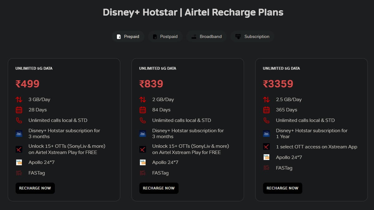 airtel xstream prepaid plans