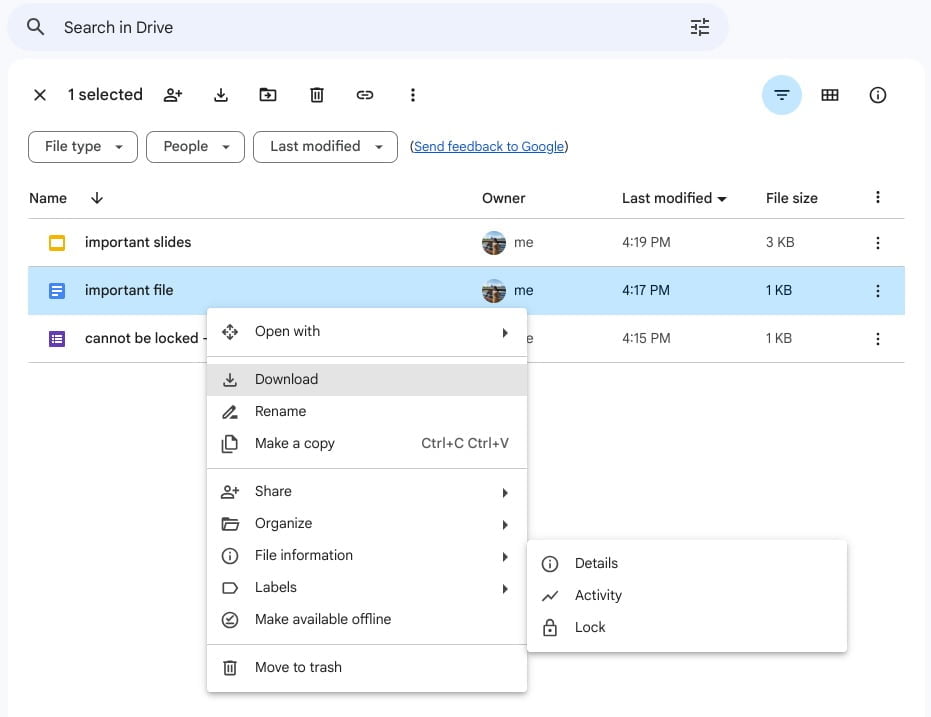 Google Drive Workspace locked file