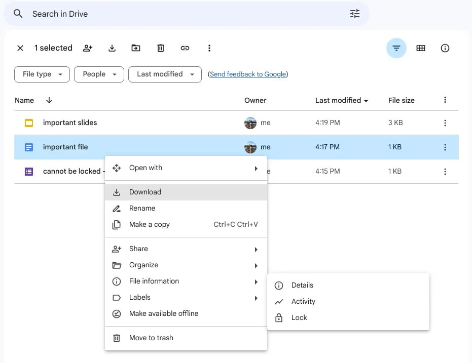 Google Drive Workspace locked file