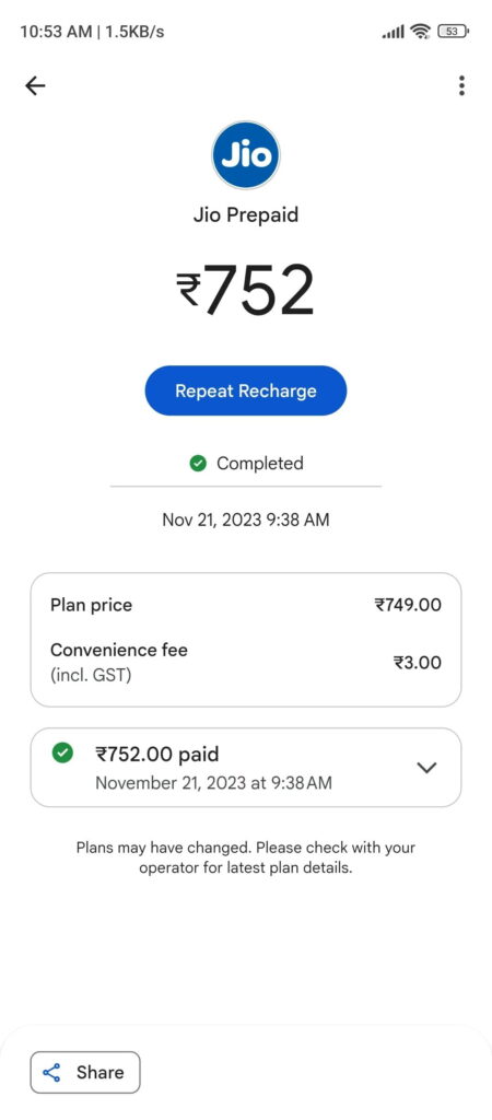 Google Pay convenience fee for mobile recharges