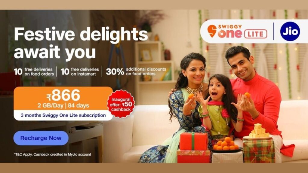 Reliance Jio Rs. 886 prepaid plan with Swiggy One Lite