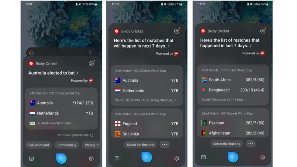 Samsung Bixby cricket feature
