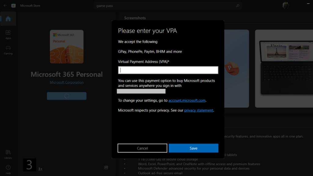 Microsoft Store UPI Payment on Windows 2