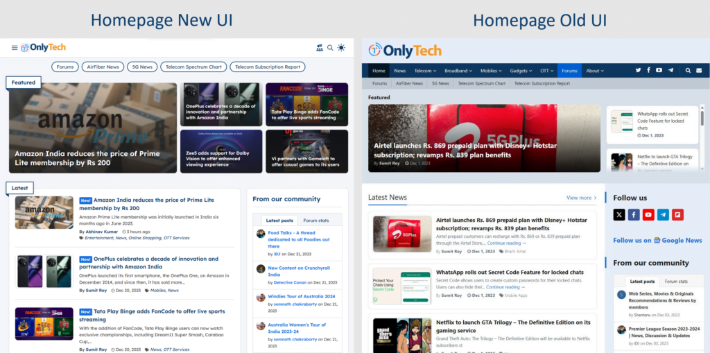 OnlyTech Homepage Comparison