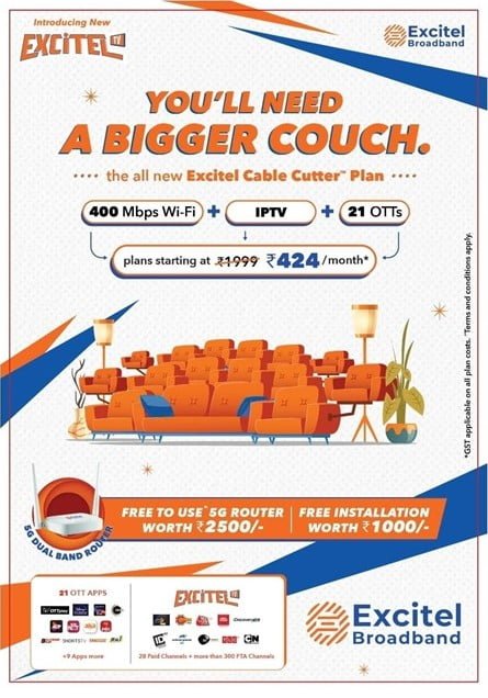 Excitel TV Hyderabad 400 Mbps plan