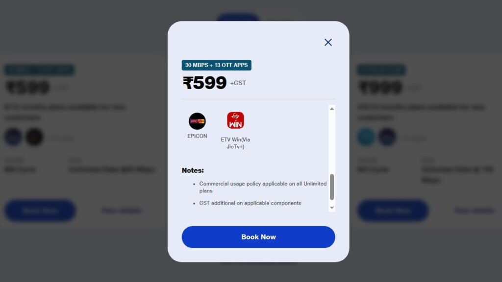 ETV Win app on Rs. 599 JioFiber plan