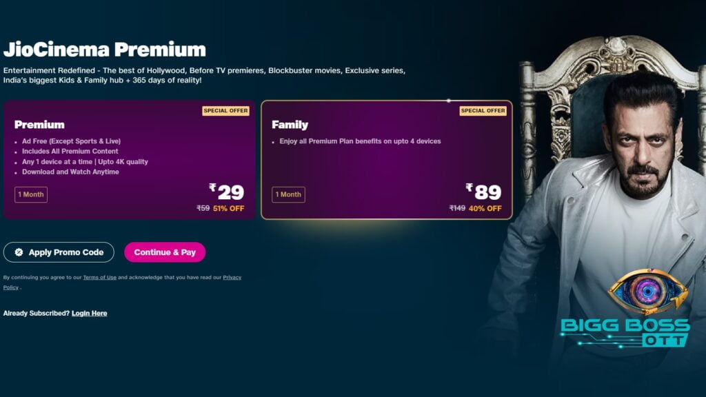 JioCinema Premium plans