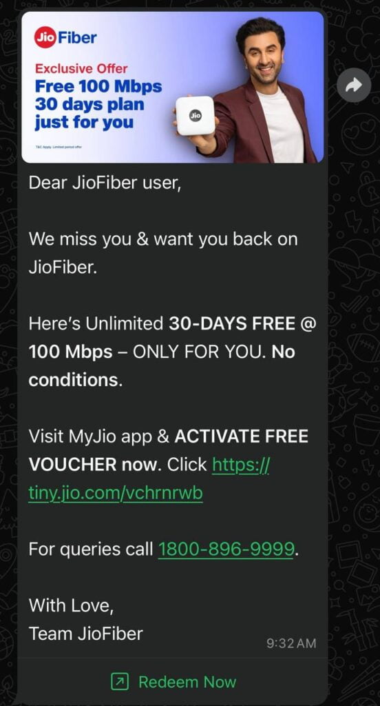 JioFiber retention offer