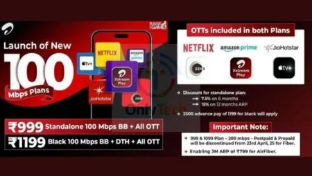 Airtel Xstream Fiber new 100 Mbps plans