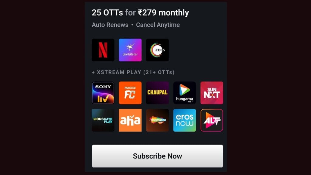 Airtel Rs. 279 entertainment pack