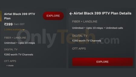 Airtel Rs. 399 Black IPTV plan