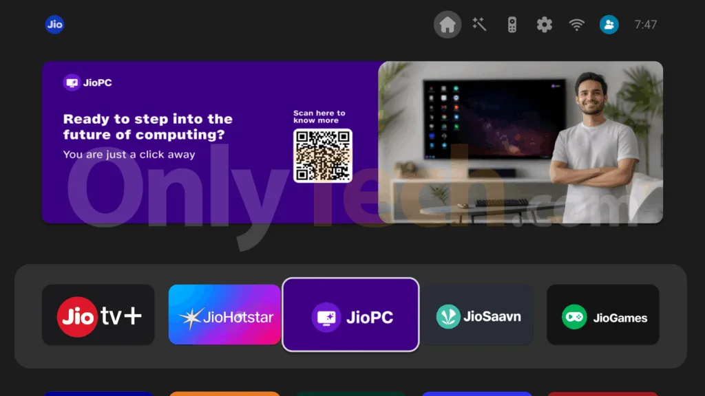 JioPC app on Jio set top box homepage
